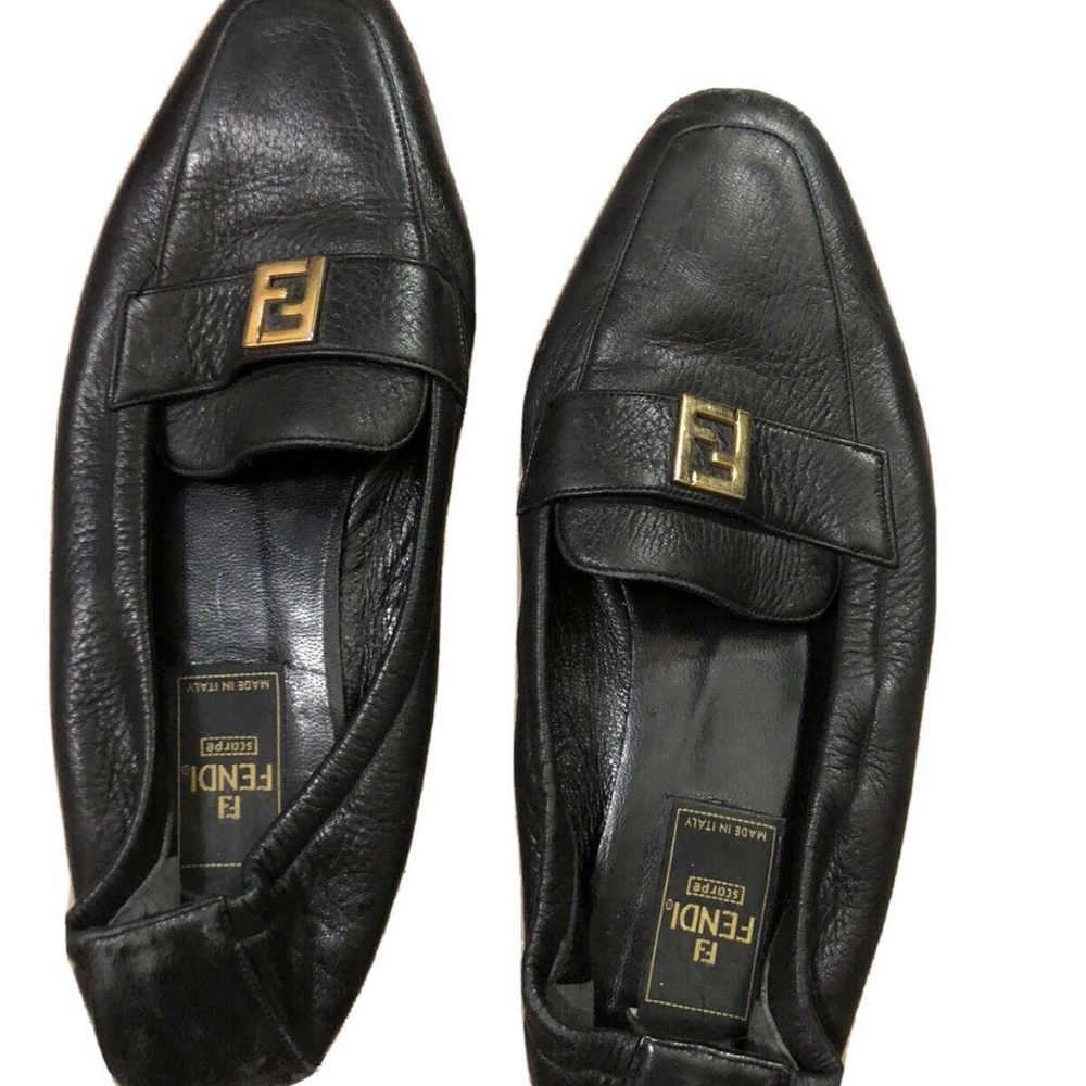 FENDI Black Leather loafers Shoes 7.5 Flats